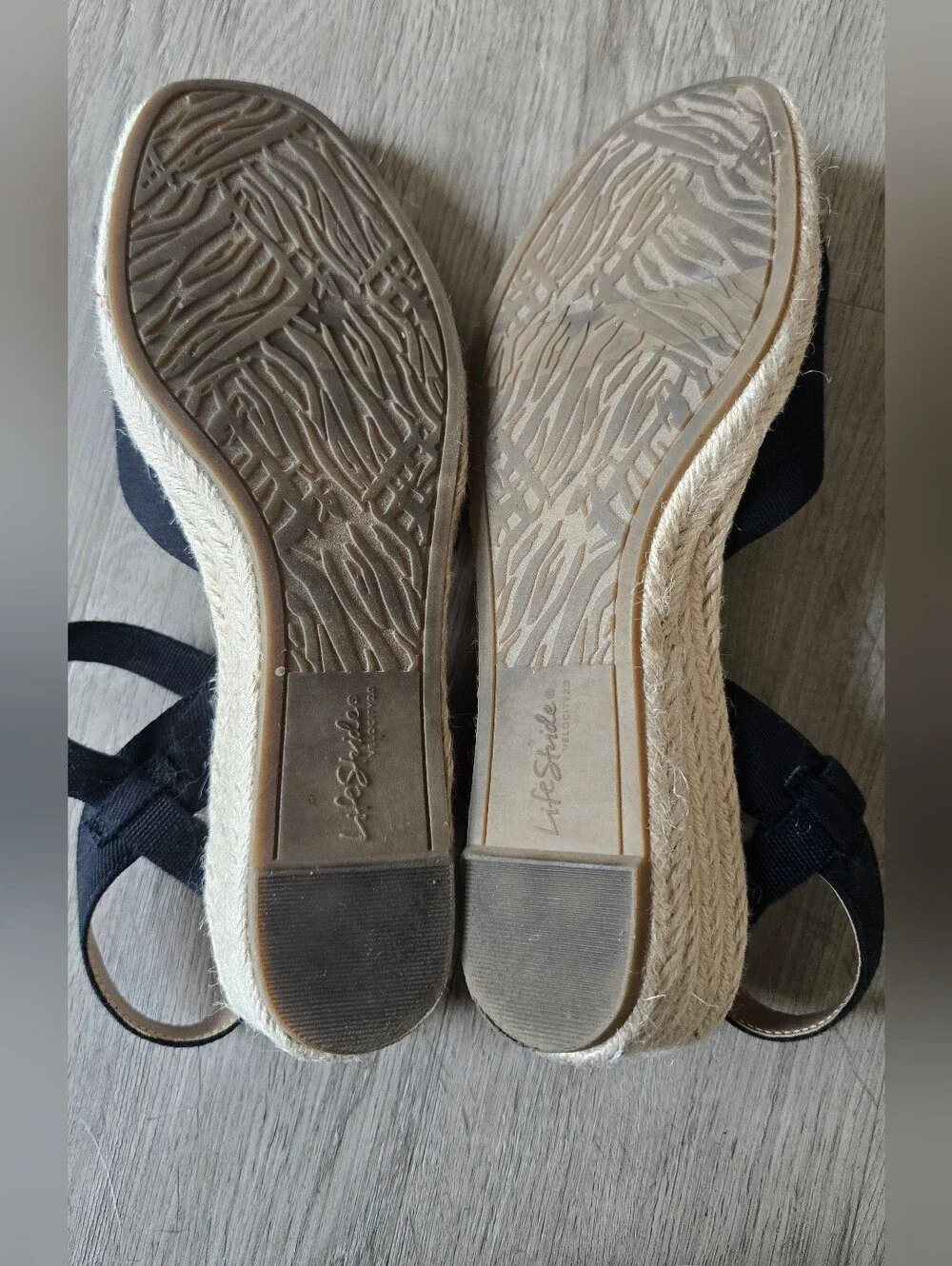 Life Stride Black Espadrille Wedge Sandals Size 8.5